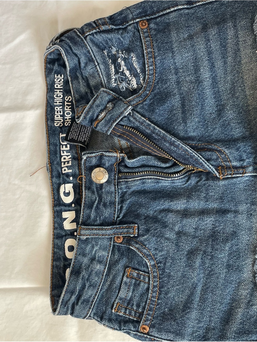 BDG High-Rise Distressed Blue Denim Jean Shorts
